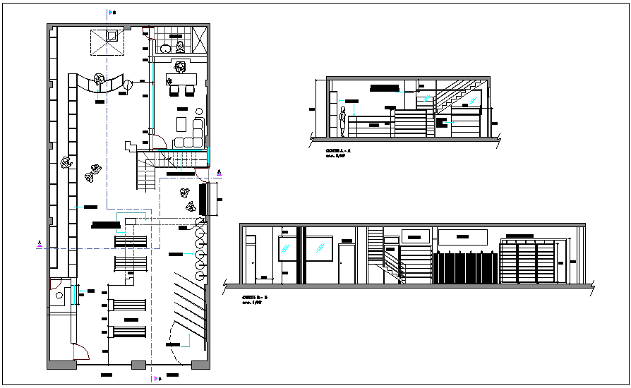 Interior design of commercial shop plan with different