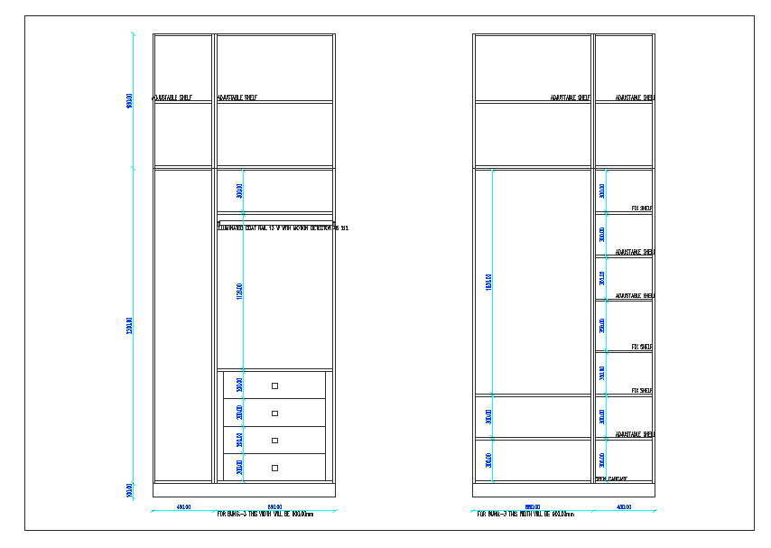 Interior elevation view of furniture cabinet of bed room dwg file - Cadbull