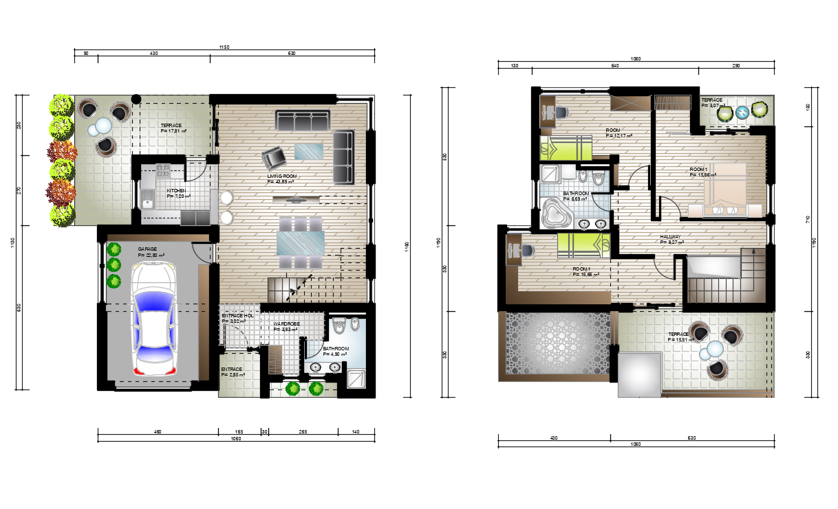 Duplex House (45'x60') AutoCAD House Plan DWG models | Plan n Design