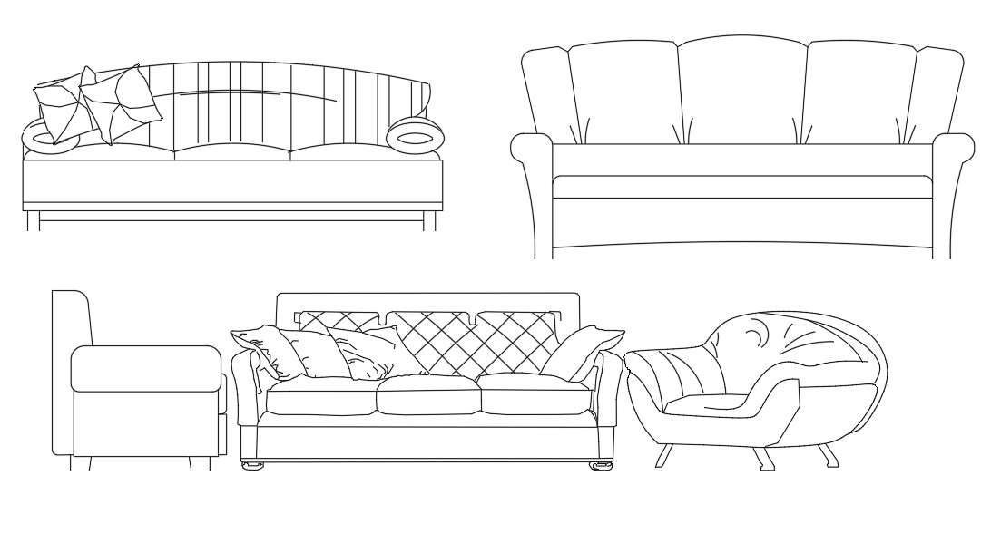 In this CAD block drawing, three different types of sofa set blocks are ...