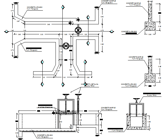 Irrigation channel gate detail concrete construction details dwg file ...