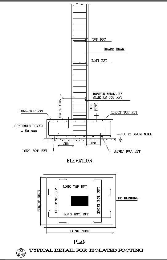 Isolated Footing Plan and Elevation CAD Drawing In DWG File - Cadbull