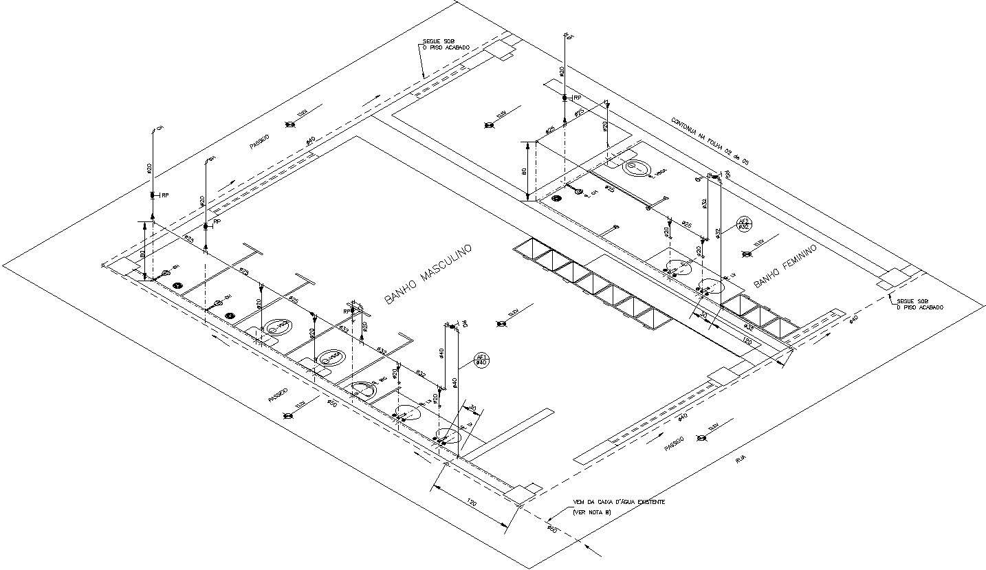 Isometric Design With Sanitary Detail Of Water Line Layout Plan Given In This Autocad 2d File