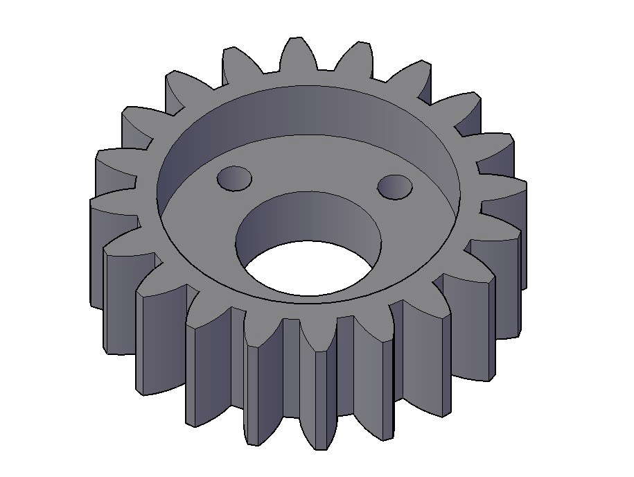 Isometric view of the Spur Gear 20T M2.25 Section and Elevation