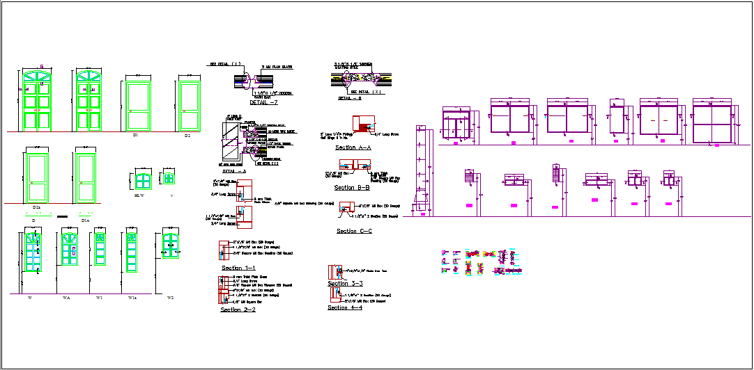 Joinery plan of door with sectional detail Cadbull