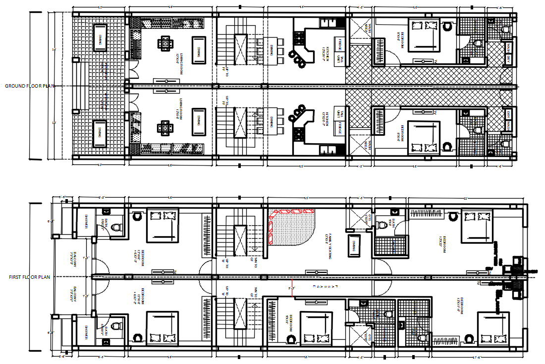 Joint House 4 BHK Layout Plan With Furniture CAD Drawing DWG File Cadbull