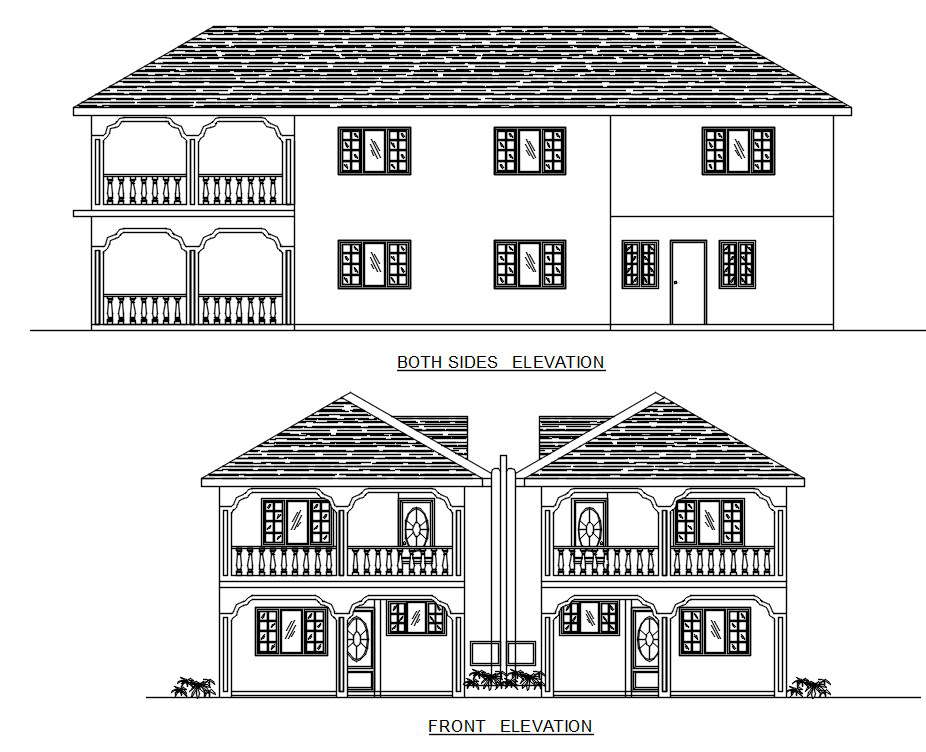 Joint House Building Elevation Drawing DWG File - Cadbull