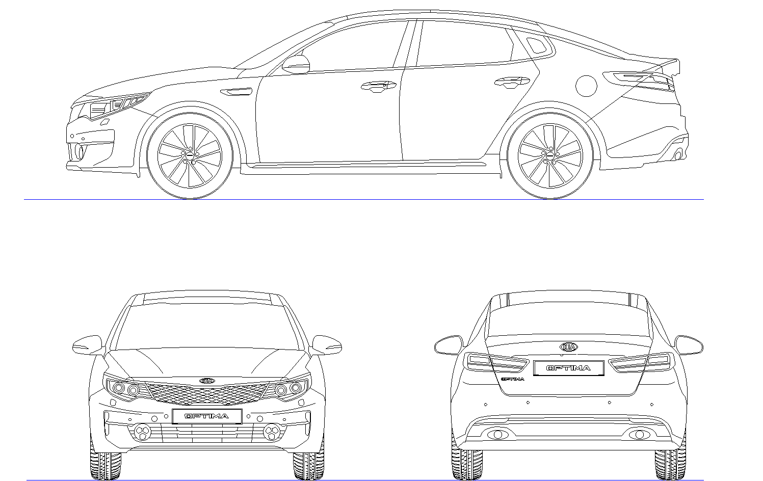 Kia Optima car plan detail dwg. - Cadbull