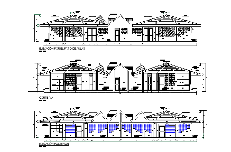 Kindergarten School Building sectional Elevation Drawing Download DWG ...