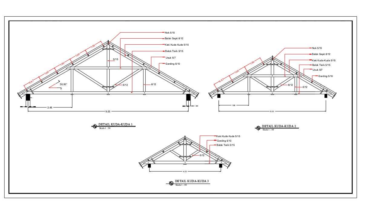 King Truss Span Roof Section AutoCAD Drawing Download Free DWG File