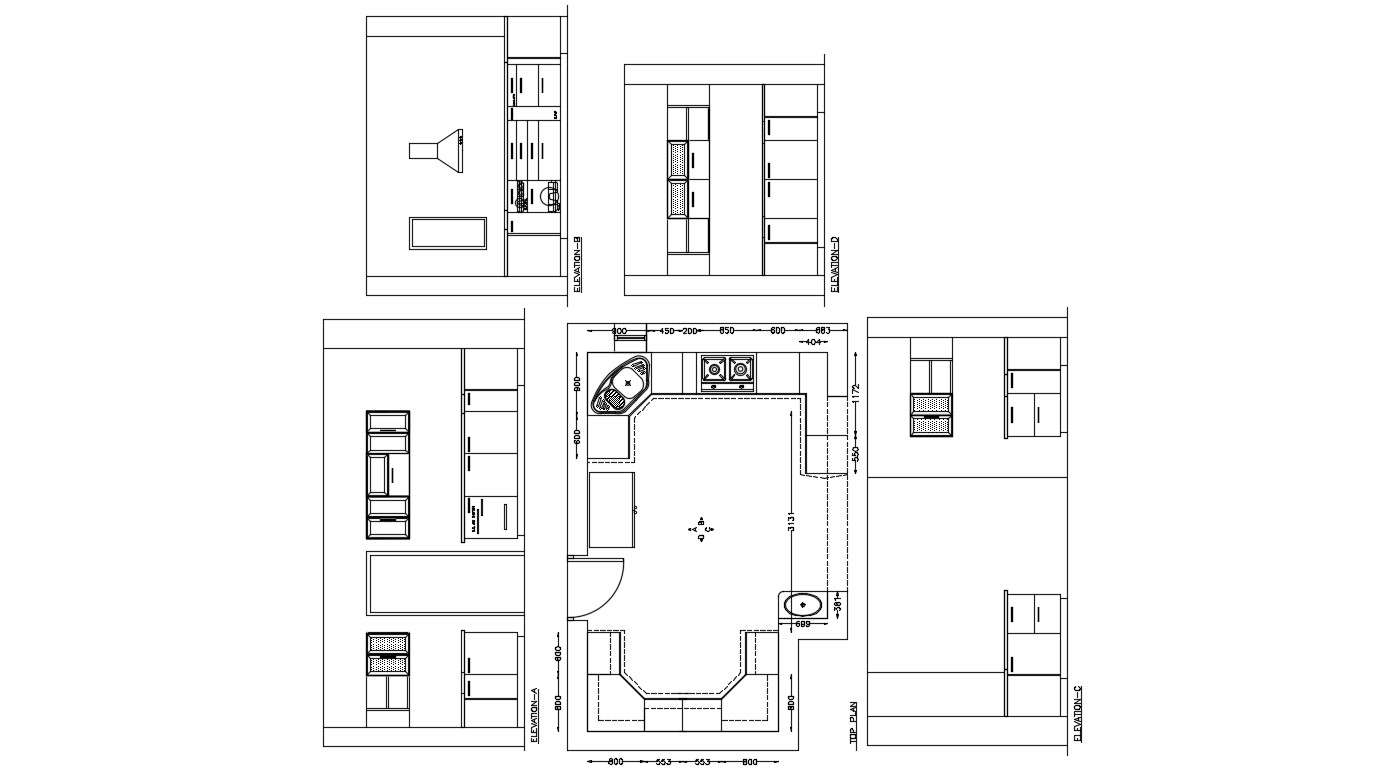 Kitchen Design Layout Furniture Plan Download CAD Drawing - Cadbull