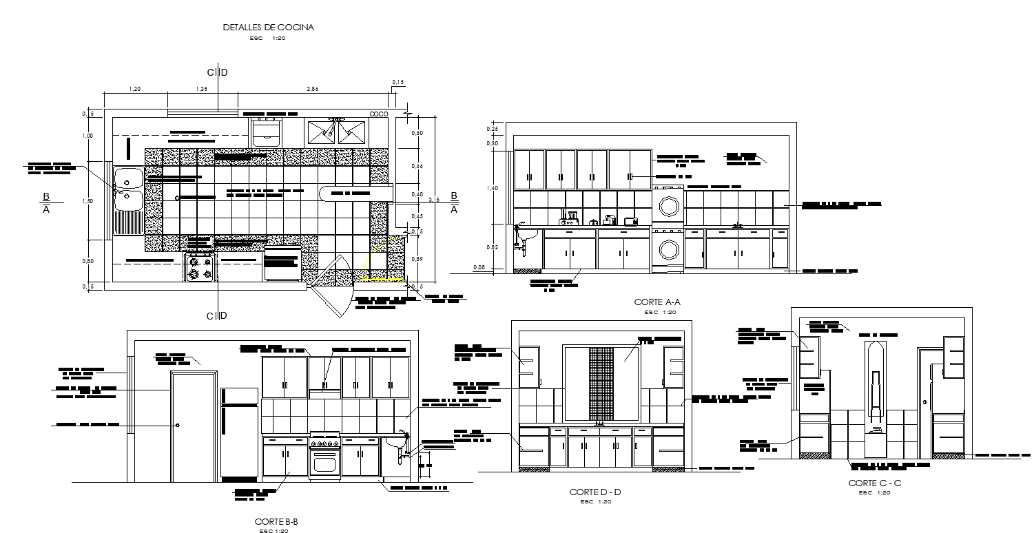 Kitchen building CAD structure detail elevation and section layout ...