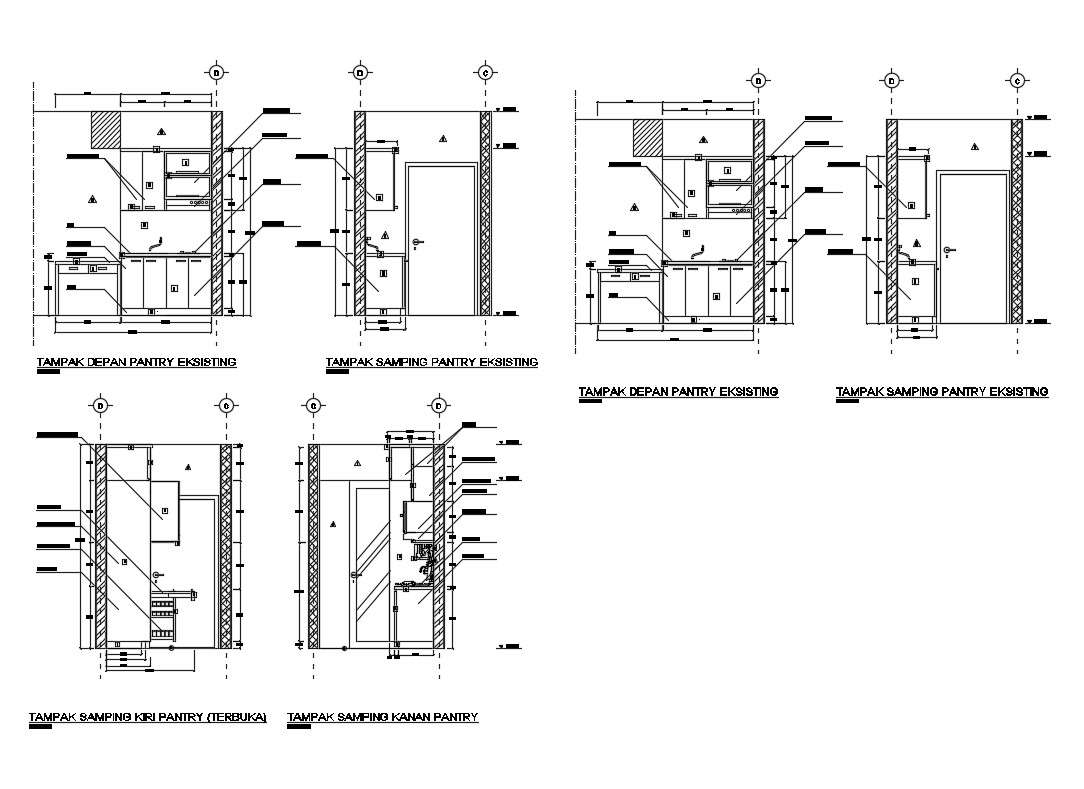 Kitchen existing pantry and furniture plan details dwg file - Cadbull