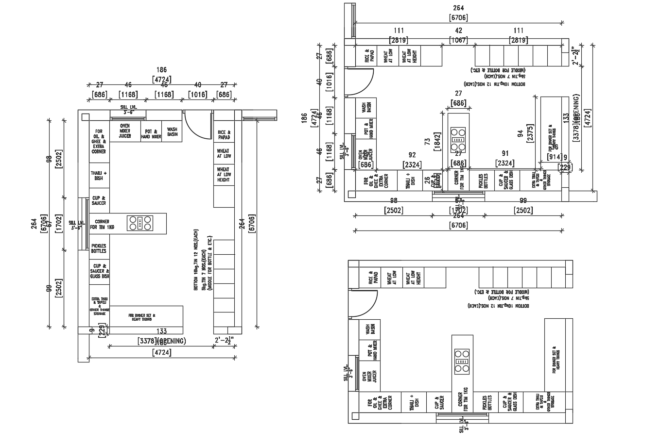 Kitchen layout in dwg file - Cadbull