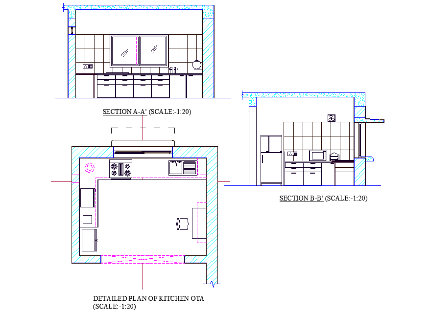 Kitchen Plan And Section Detail Dwg File Cadbull