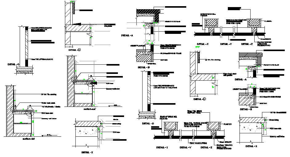 Kitchen section, wall construction and structure details dwg file - Cadbull