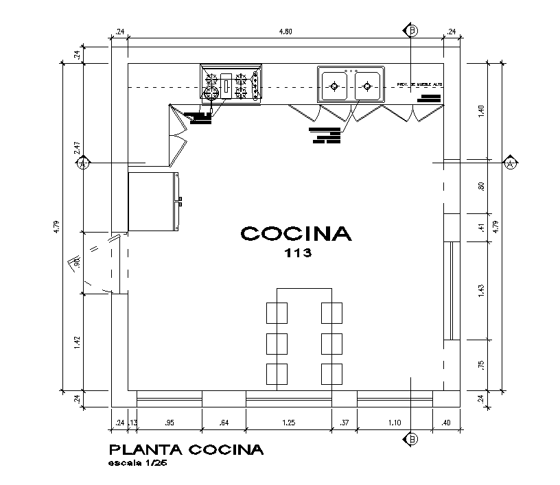 Kitchen floor plan detail drawing specified in this file