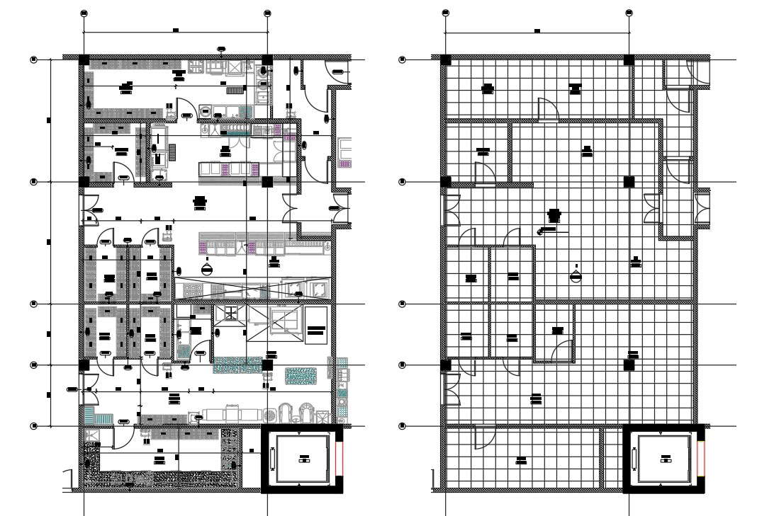 Kitchen plan, ceiling plan of the ground floor of hospital building is ...