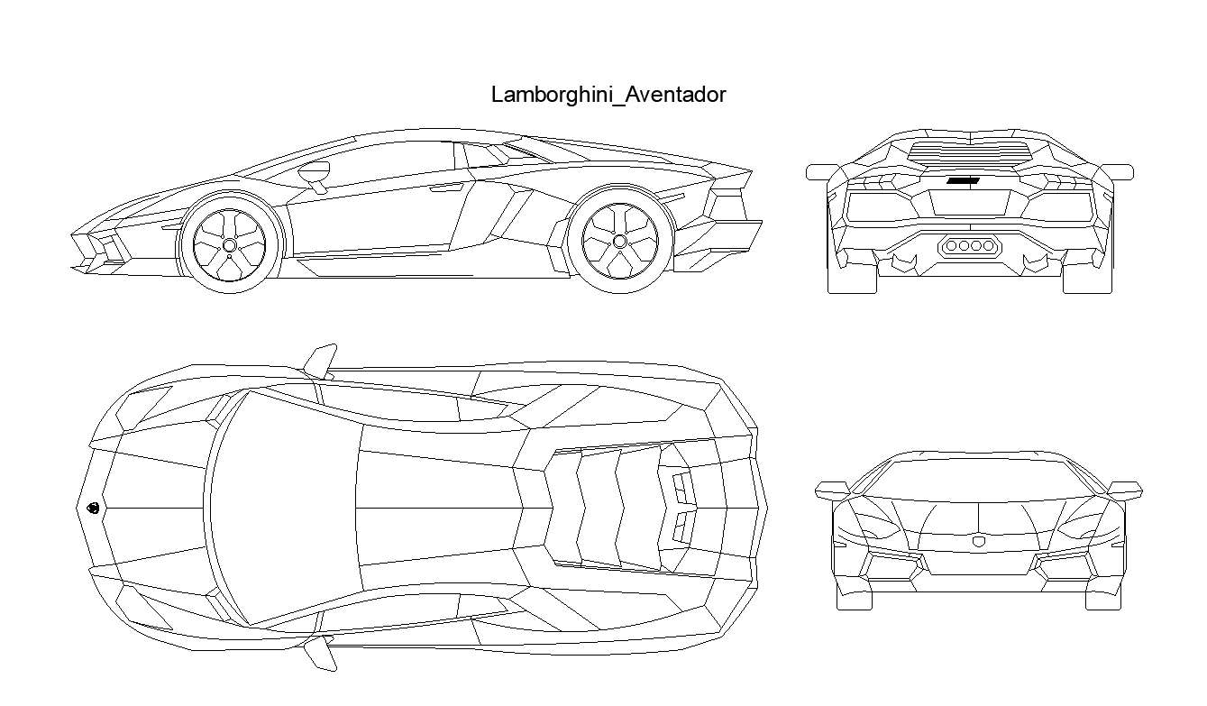 Lamborghini aventador car plan detail dwg. - Cadbull