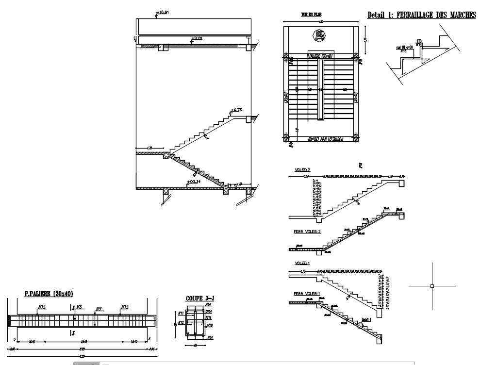 Landing beam and staircase plan and section design in AutoCAD 2D ...