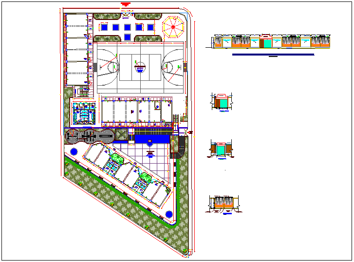 Landscape view of high school with elevation view dwg file - Cadbull