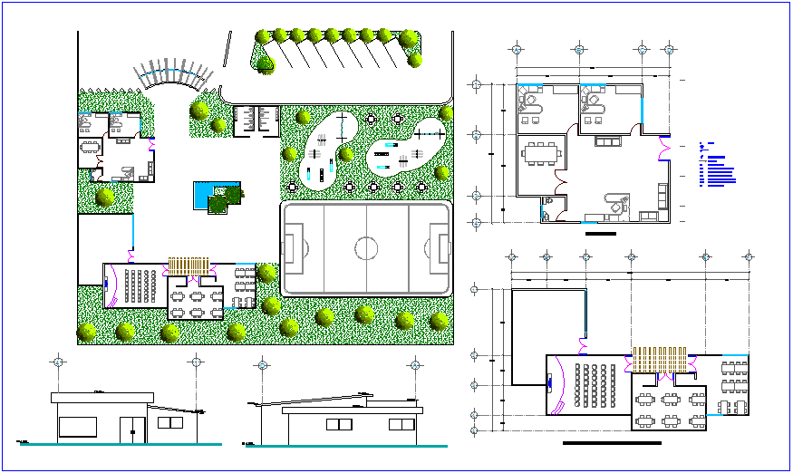 Landscape view with detail view and elevation of social center dwg file ...