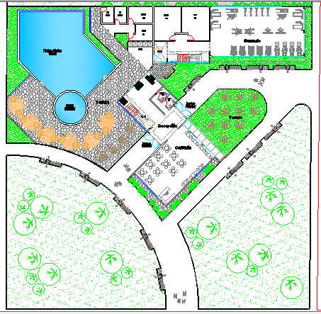 Landscaping View of Multi-Flooring Club House dwg file - Cadbull