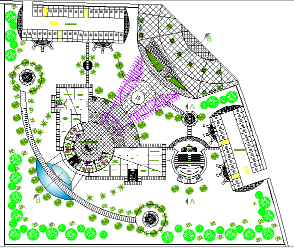 Landscaping details of city council office building dwg file - Cadbull