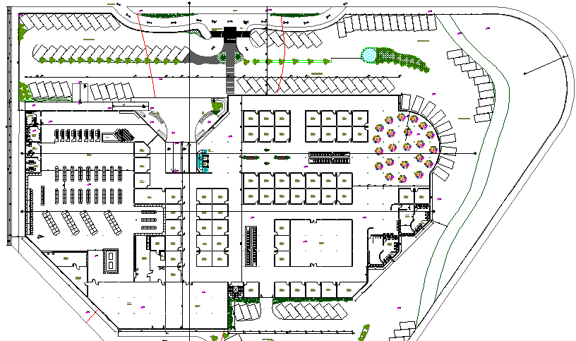 Landscaping with structural layout details of shopping center dwg file ...