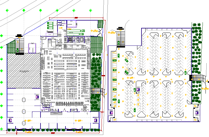 Landscaping with structural layout of commercial complex dwg file - Cadbull