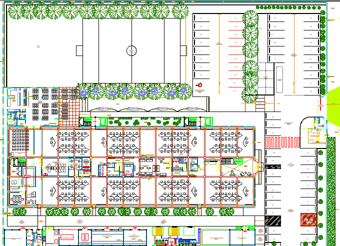 Landscaping with structure details of office building dwg file - Cadbull