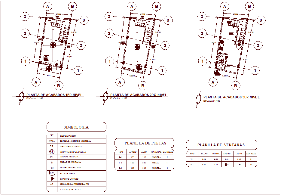 Law office first to third floor plan with door and window schedule and  symbol dwg file - Cadbull