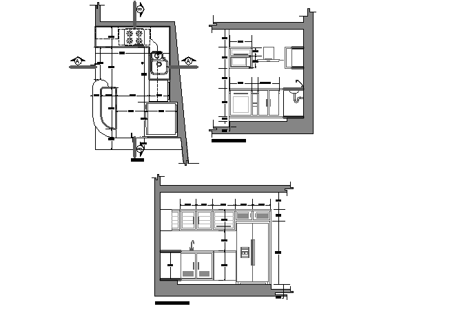 Layout plan of a kitchen with elevation - Cadbull