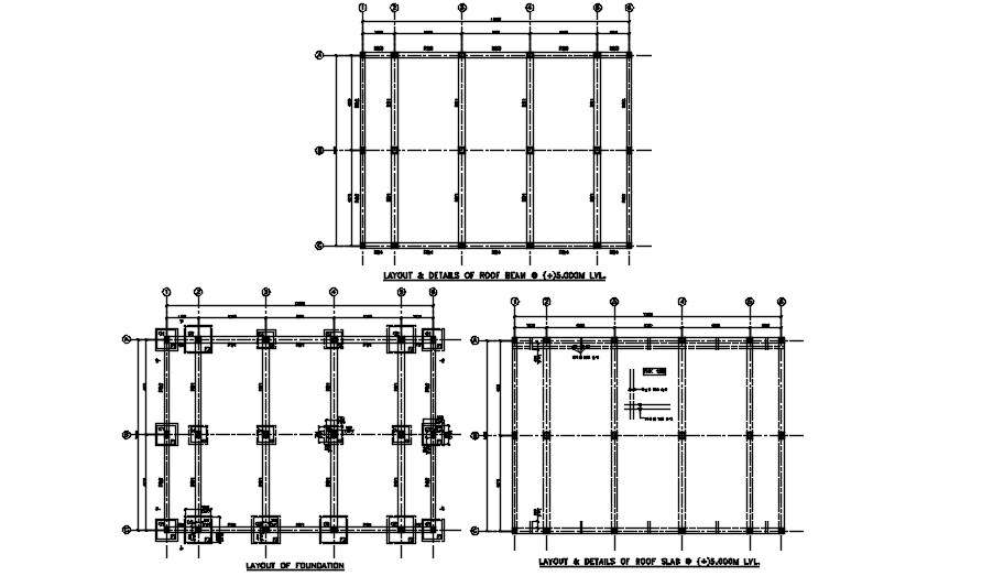 Layout and details of roof slab and roof beam are given in this Autocad