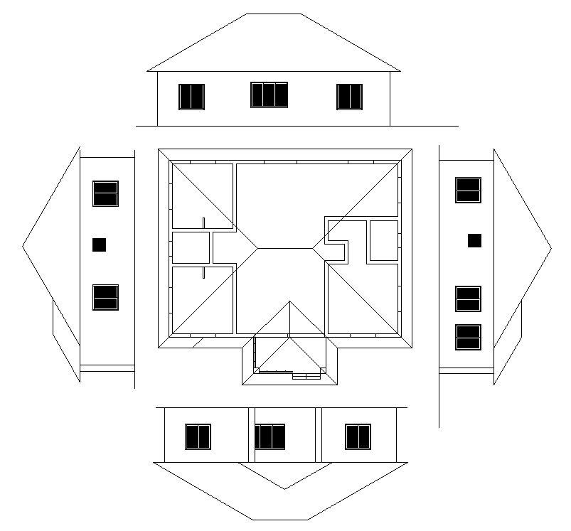 Layout And Elevation View Of 46x38 Residential House Plan Is Given In This Autocad Drawing