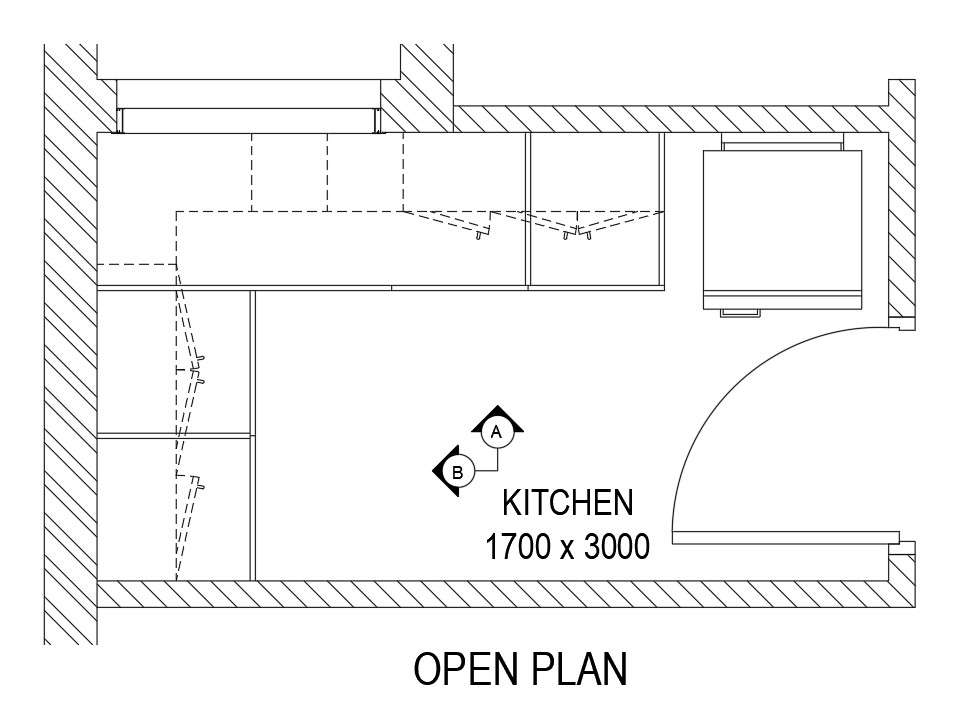 Layout of 1700x3000mm kitchen plan is given in this Autocad drawing ...