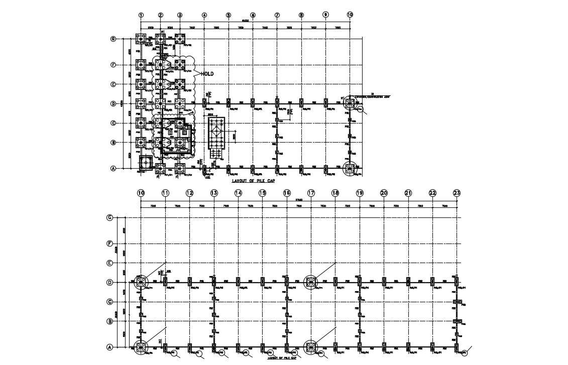 Layout of the pile cap . Download cad free file | CADBULL - Cadbull