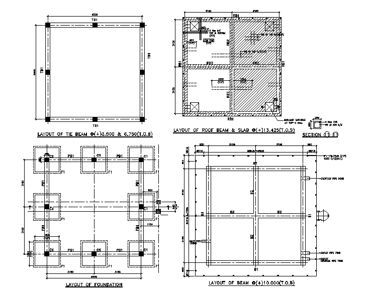 Layout Of Tie Beam And Slab Of Drive Bed Foundation Has Given In This Autocad DWG Drawing File