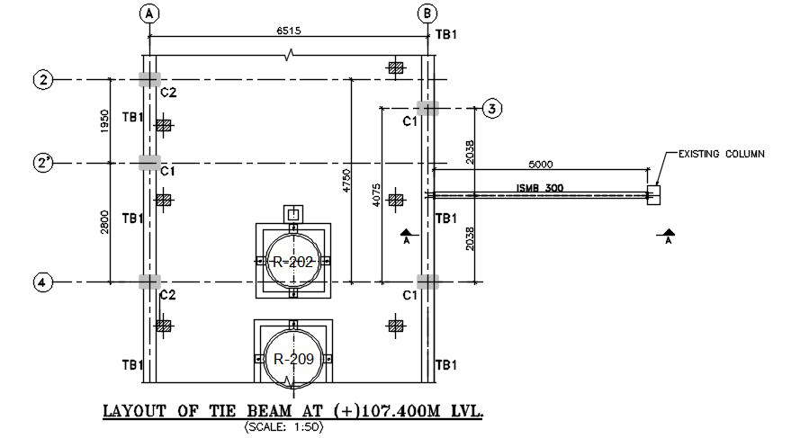 Layout of tie beam construction. Download AutoCAD DWG file. - Cadbull