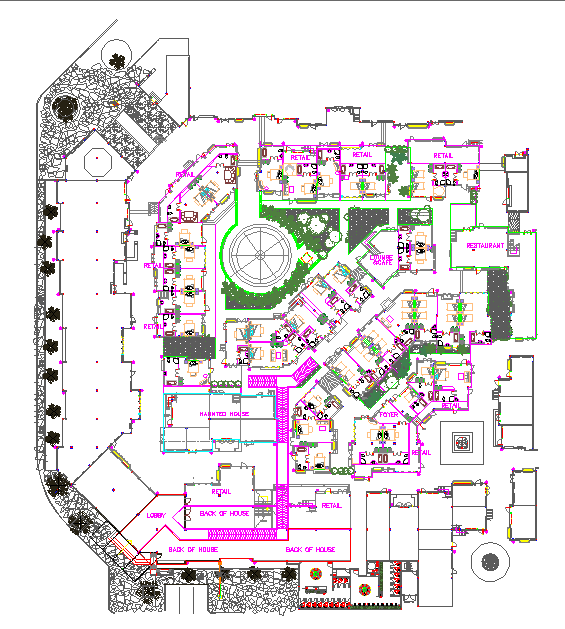 Layoutplan of hotel with interior floor plan and elevations dwg file ...