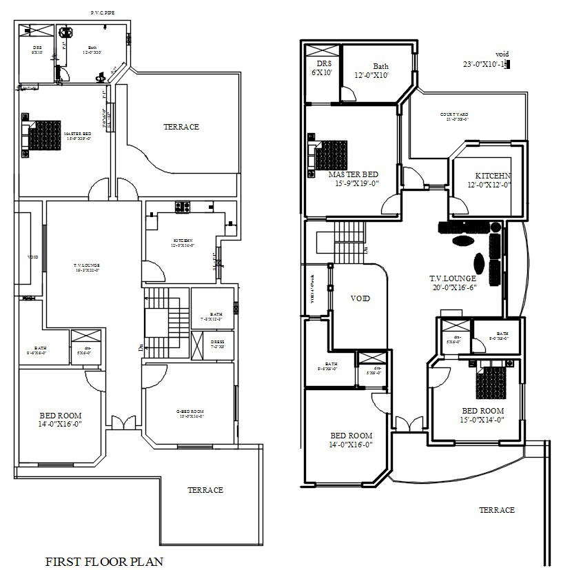 Layout Plan Of Ground Floor And First Floor Of The House Plan In Autocad 2d Drawing Cad File