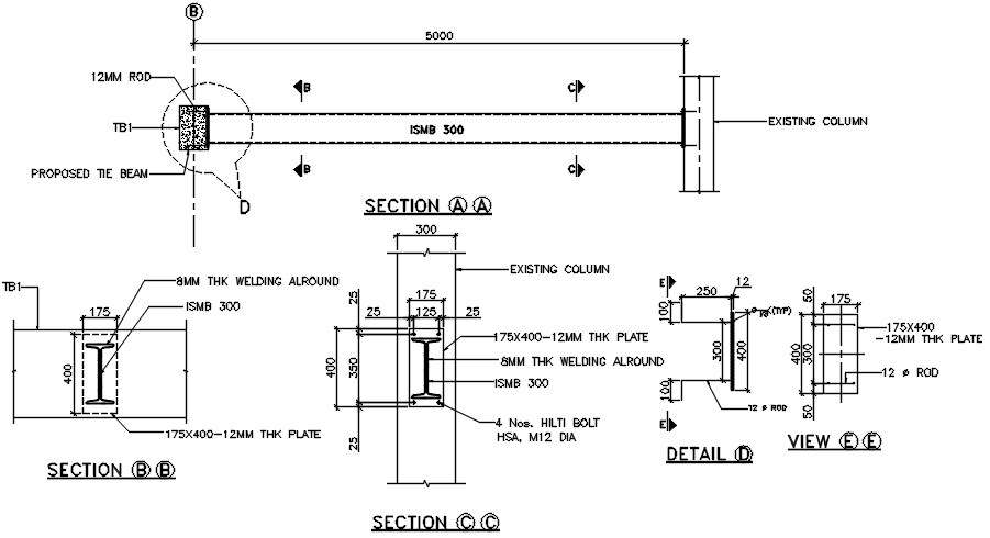 Layout plan of structural detail of tie beam. Download AutoCAD DWG file ...