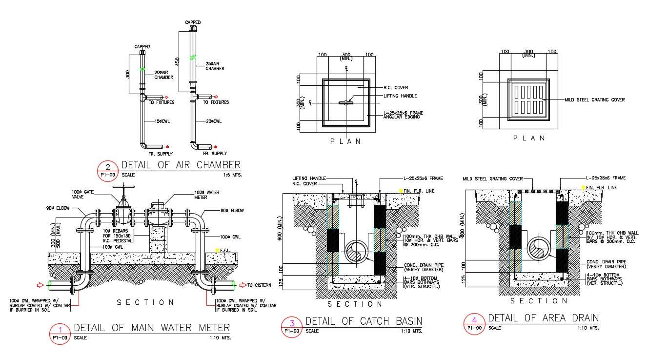 Learn How To Make Autocad Design Of Water Meter And Air Chamber Drawing