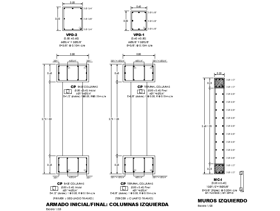 Left miros and column section layout file - Cadbull