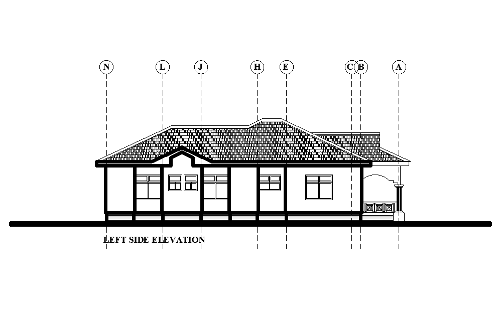 Left Side Elevation Of 11x20m Residential House Plan Is Given In This Autocad Drawing File