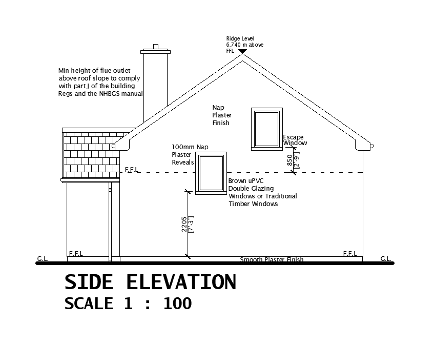 Left Side Elevation Of 11x8m House Plan Is Given In This Autocad Drawing Filedownload Now