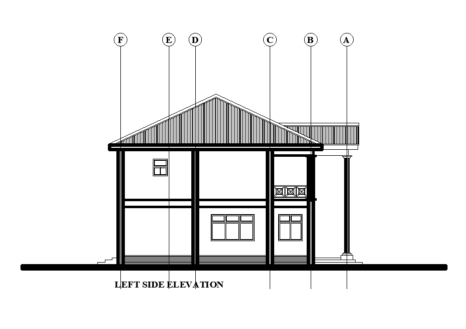 Left side elevation of 21x15m show room plan is given in this Autocad ...