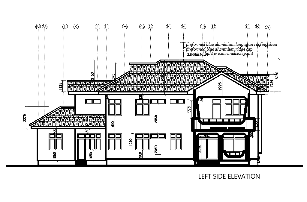 Left Side Elevation Of 21x16m House Plan Is Given In This Autocad 