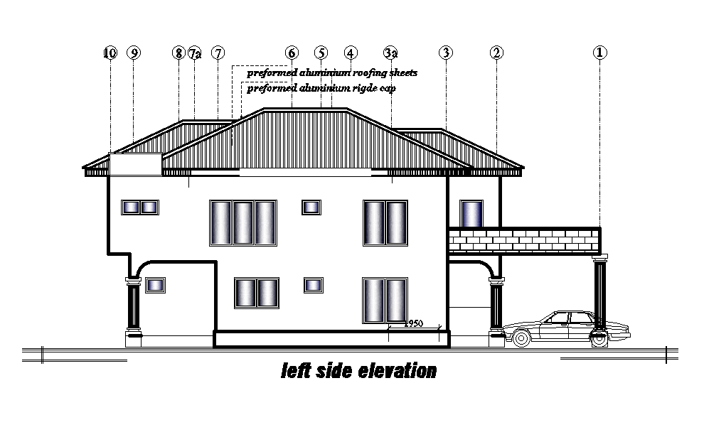 Left Side Elevation Of 8x19m House Plan Is Given In This Autocad Drawing Filedownload Now