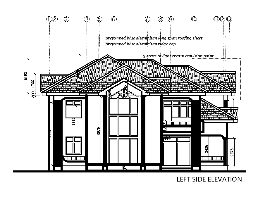 Left Side Elevation Of The 17x17m Ground Floor House Plan Is Given In This Autocad Drawing File